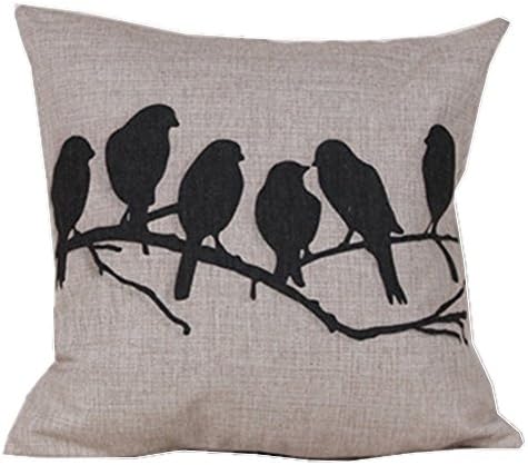 Kaixuan Cotton Linen Square Decorative Throw Pillow Case Cushion Cover Owls with Black Bird 18 "X18 "