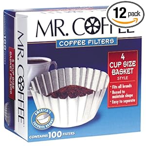 Mr. Coffee Basket Coffee Filters 4 Cup White Paper 100-Count Boxes (Pack of 12)