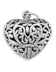 Sterling Silver Large Filigree Puff Heart Charm