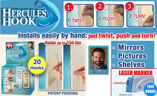 Hercules Hook Wall Hooks with Laser Marker 20-pk.