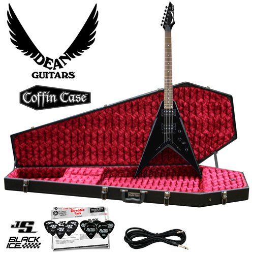 Dean VMNTX Dave Mustaine Classic Black V Electric Guitar with Planet Waves 12 Pick Shredder Pack and 300VX Coffin Case