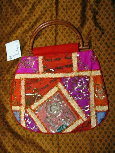 Womens Purse Multi Reds Sari Handbag