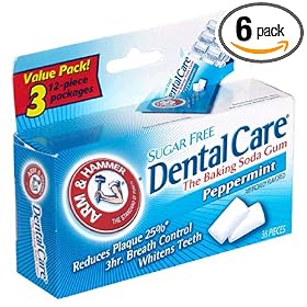 Arm & Hammer Sugar Free Dental Care Baking Soda Gum, Peppermint, 36-Count Packages (Pack of 6)