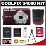 Nikon Coolpix S4000 Digital Camera 12 MP Digital Camera with 4x Optical Zoom  with 8GB Card + Battery + Case + Accessory Kit