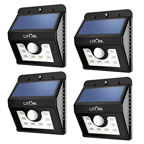 Litom Bright 8LED Solar Power Lights 3Mode Outdoor Solar Motion Light for Path Garden Lighting-4Pack