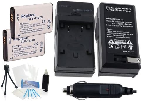 2-Pack SLB-1137 High-Capacity Replacement Batteries with Rapid Travel Charger for Samsung NV100HD TL34HD i80 i85 i100 NV103 - UltraPro BONUS INCLUDED: Camera Cleaning Kit, Camera Screen Protector, Mini Travel Tripod