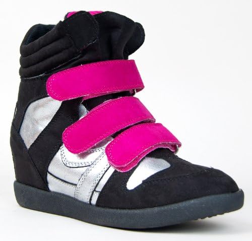 Qupid PATROL-01 Fashion Forward Two Tone Velcro Platform Heel Wedge Sneaker Retro Shoe