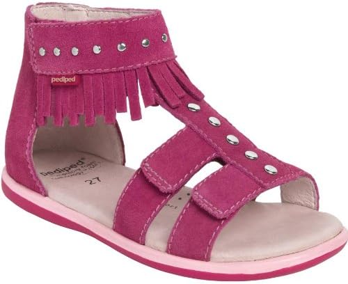 Pediped Flex Girl's Rosalie Ankle Fringe Open Toe Sandals, Fuchsia, 32