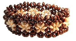 Natural Wood Brown and White Stars Bracelet