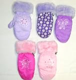 Gm5, Imported One Size Girls Insulated Mitten Gloves for Very Cold Weather Size 4-7 Yrs