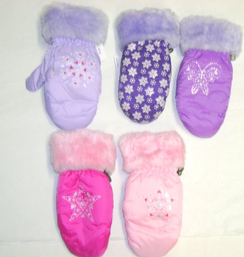 Gm5, Imported One Size Girls Insulated Mitten Gloves for Very Cold Weather Size 4-7 Yrs