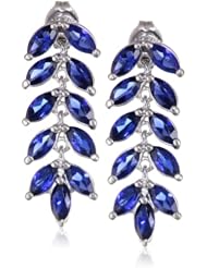 Sterling Silver Created Blue Sapphire Leaf Drop Earrings