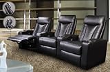 Pavilion Top Grain Leather 3 Seater Home Theater Seating in Black Finish!