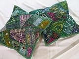 2 GREEN SARI ACCENT PILLOWS BEDROOM HOUSE ASIAN DECOR