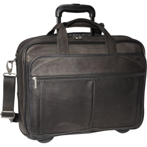 SOLO Classic Collection Leather CheckFast Rolling Case for Laptops up to 15.6 Inches, Black, D529-4