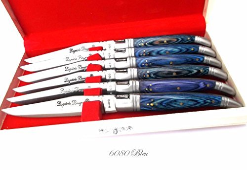 6080 Bleu Teck handle Laguiole Bougna France.'Rustique' collection. Superb craftsman hand made dinner table cutlary.Forged hand finished blades,solid steel tumblers.Each piece is individually made using natural materials, no two knives will be the same which adds character.