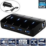 Sabrent 4 Port USB 3.0 Hub with 4A Power Adapter support Fast charging Function [VIA VL812 Chipset] (HB-J3U4)
