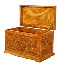 Handmade Asian Furniture - 23" Tropical Thai Flowers Design Wood Storage Chest / Coffee Table