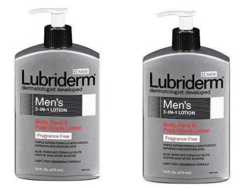 Lubriderm Lubriderm Men s 3in1 Lotion, Body, Face and Postshave Lotion, Fragrance Free, 16 Fl Oz (Pack of 2)
