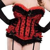 Plus Size Red and Black Ruffle Bow Mesh Corset XL 1x/2x