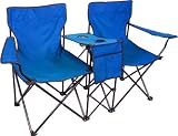 Hiland Double Folding Chair with Center Storage- Blue