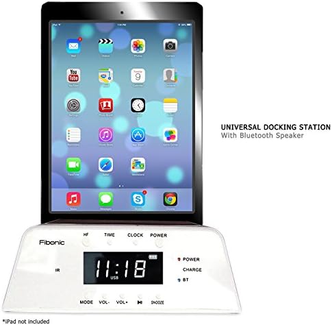 Fibonic Bluetooth Smartphone Docking Station-Portable Universal Mobile Cell Phone Dock, Speakers, Alarm Clock, Iphone, Ipad, Ipod, LG, Samsung, Nokia