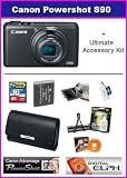 Cheap Canon Powershot S90 10MP Wide-angle 3.8x Optical Zoom Digital Camera With Ultimate Accessory Kit Package Includes 16GB Memory, Original Canon Slim Case, Extended Life Spare Battery + Much More