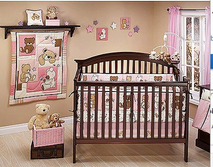 Little Bedding by NoJo - Dreamland Teddy 10-Piece Nursery Set, Pink
