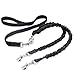 Uarter Double Dog Bungee Leash with Comfortable Soft Grip Rubber Handle,Reflective Stitching Pet Double Dog Leash Coupler