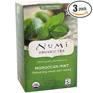 Numi Organic Tea Moroccan Mint, Full Leaf Herbal Teasan, Caffeine Free, 18-Count Tea Bags (Pack of 3)
