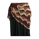 Hip Scarf, Gold Color Coins, Burgundy