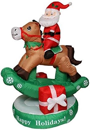 5' Inflatable Animated Santa Claus on Rocking Horse Lighted Christmas Yard Art Decoration