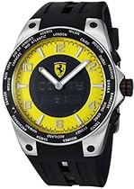 Big Sale Ferrari World Time Yellow Multifunction Dial Black Rubber Strap Mens Watch FE-05-ACC-YW