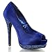 Bordello Bella-12R Sexy Burlesque High Heels Plateau Peeptoe Pumps mit Strass Satin Blau 35-43