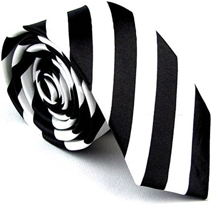 Artificial Silk Striped Classic Woven Slim Tie Necktie Wedding Holiday Gift (Black White)
