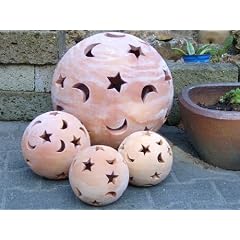 Terracottakugel,Mond+Sternmotiv,Windlicht,22cm
