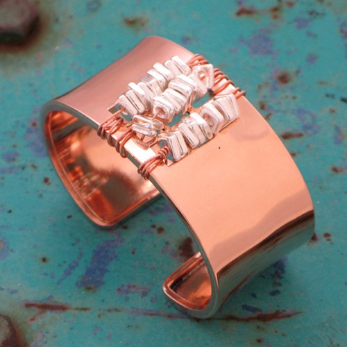 Polished Hex Copper Silver Cuff Bracelet