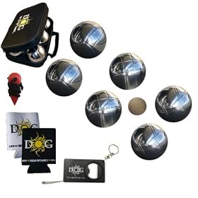 Click here to buy Petanque Bocce Set - 73mm Chromed Steel Set.