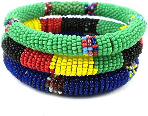 Fair Trade Jewelry Maasai Bangle Bracelets - Set of 3 - Bold Color Combo