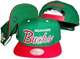 Milwaukee Bucks Script Green/Red Two Tone Snapback Adjustable Plastic Snap Back Hat / Cap