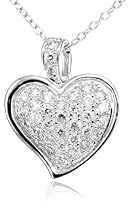 Sterling Silver Cubic Zirconia Pave Heart Pendant, 18"
