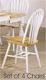 4 Natural & White Solid Wood Arrow Back Windsor Chairs