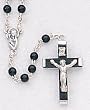14" Silver Tone Rosary with 4.7mm Black Wood Beads, Mary with Child Emblem, and Black Crucifix - MADE IN ITALY
