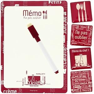 Promobo  Set Memo Tableau Cuisine du Chef avec 4 Magnets Crayon Rouge