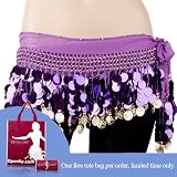 BellyLady Belly Dance Hip Scarf, Gold Coins Lively Style, Tote Bag Included