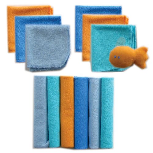 Luvable Friends 12 Washcloths In Bag With Bonus Toy, Blue