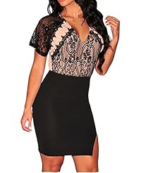Sexy V-neck Summer Short Sleeves Lace Sheer Cocktail Short Club Dress/Party Dress/Midi Dress 