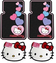 Hello Kitty Face Front & Rear Car Truck SUV Floor Mats + Bonus Bling Sticker Kit