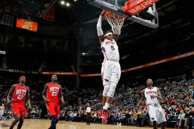 New Jersey Nets v Atlanta Hawks: Josh Smith, Jamal Crawford, Anthony Morrow and Johan Petro Photographic Poster Print by Kevin Cox, 16x24