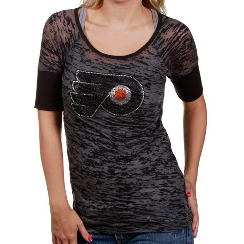Touch by Alyssa Milano Philadelphia Flyers Ladies Gray Burnout T-shirt with Crystals (Large)